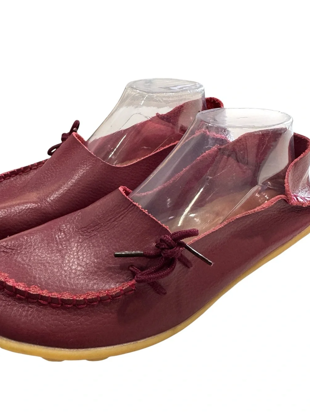 Red Leather Barefoot Loafers Moccasins Slip On Flat Shoes Size 11 Men, 13 Women